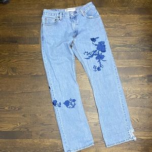 Vintage Levi’s 505 floral embroidered blue jeans
